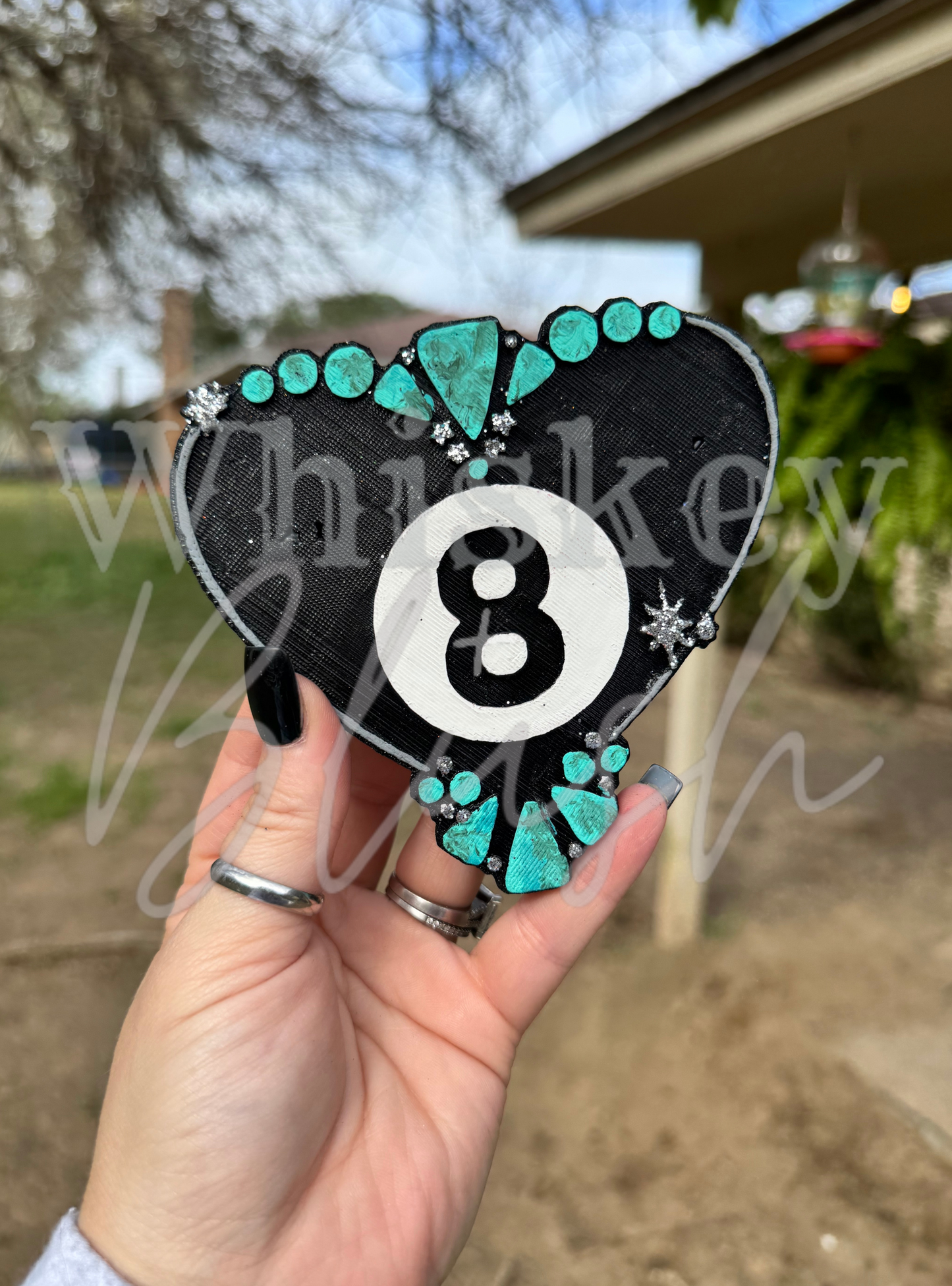 Turquoise 8 ball heart freshie