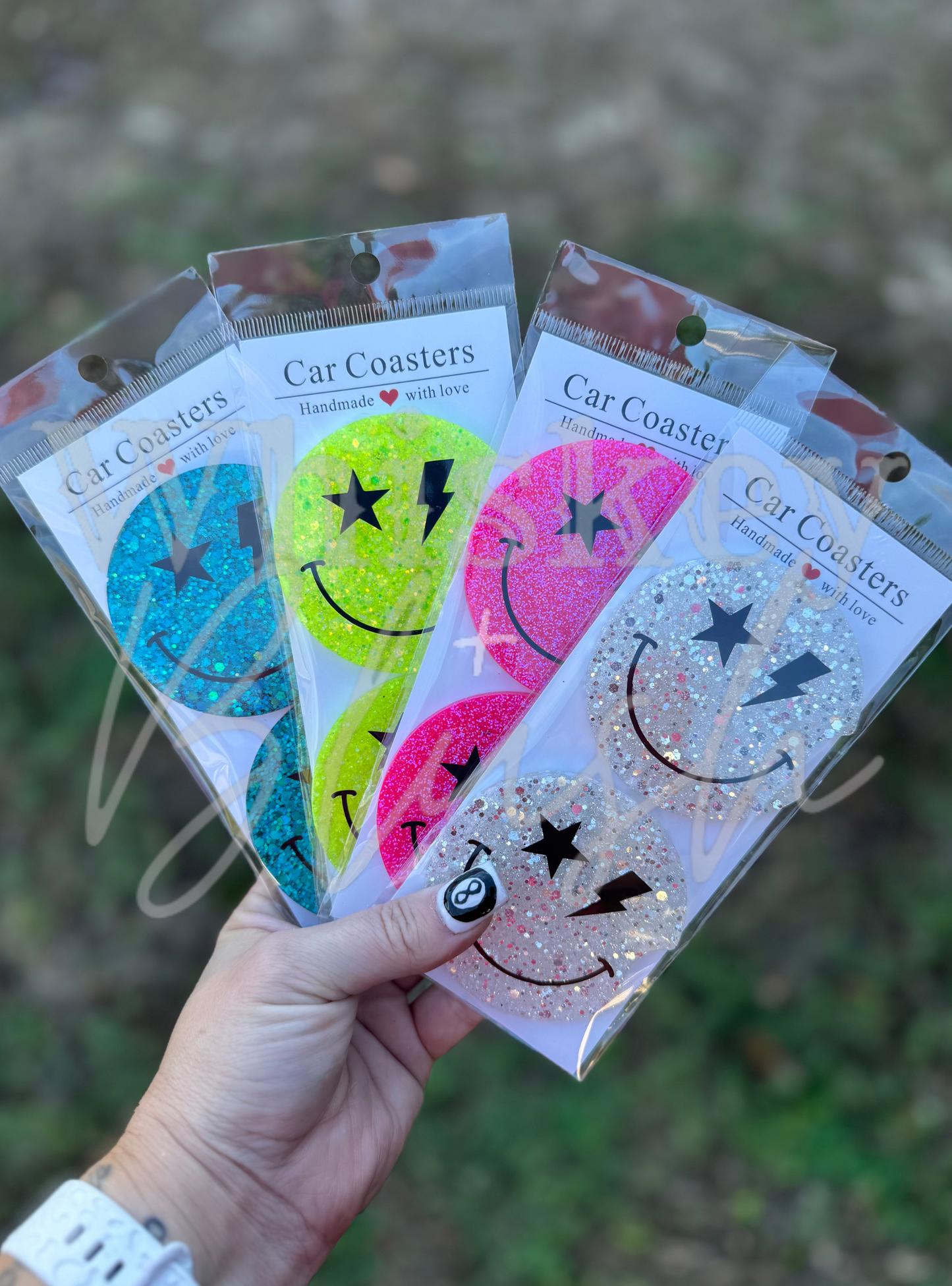 Smiley car coasters