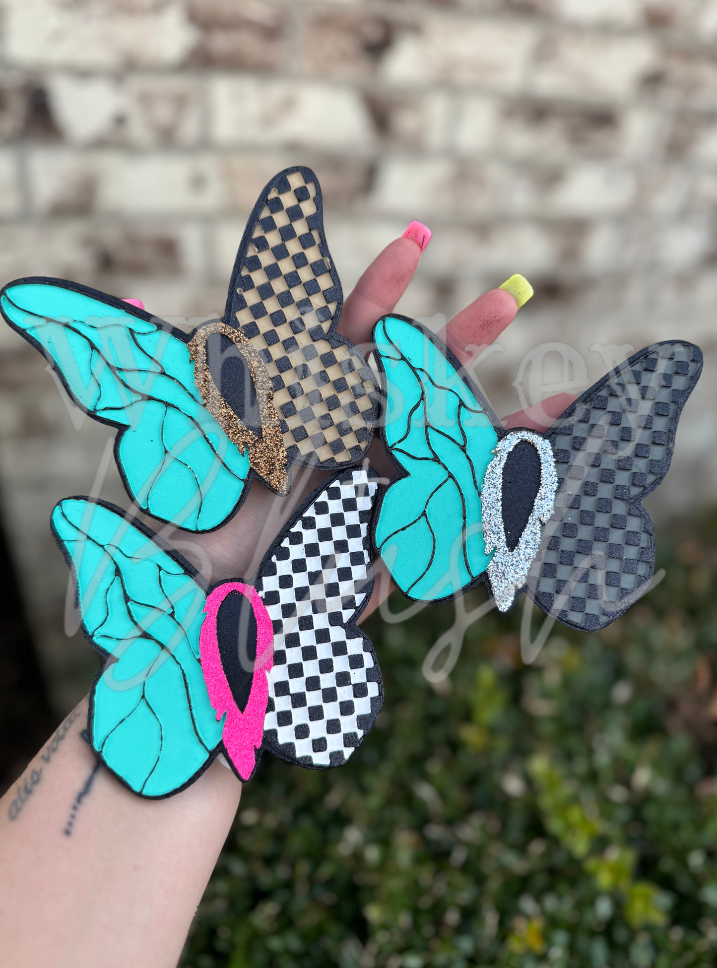 Checkered turquoise butterfly