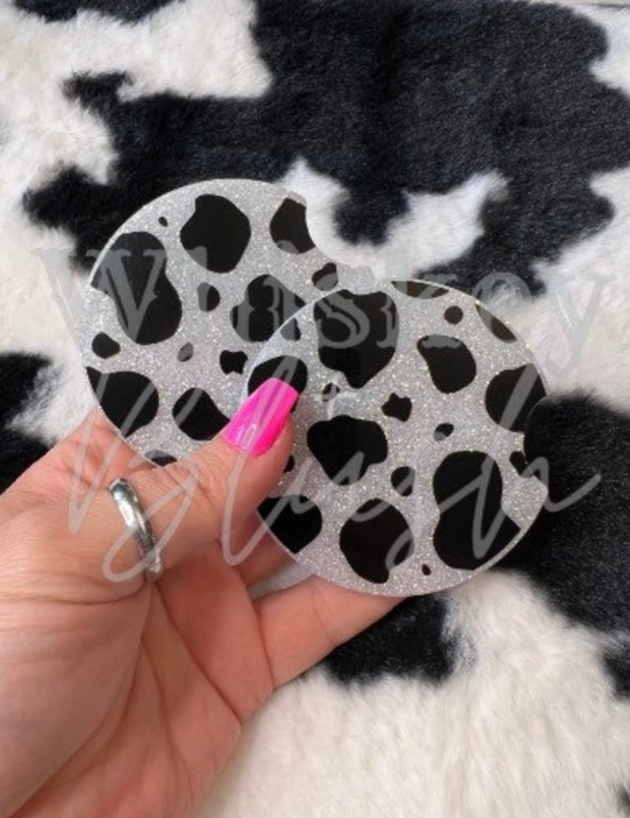 Cow print car coasters