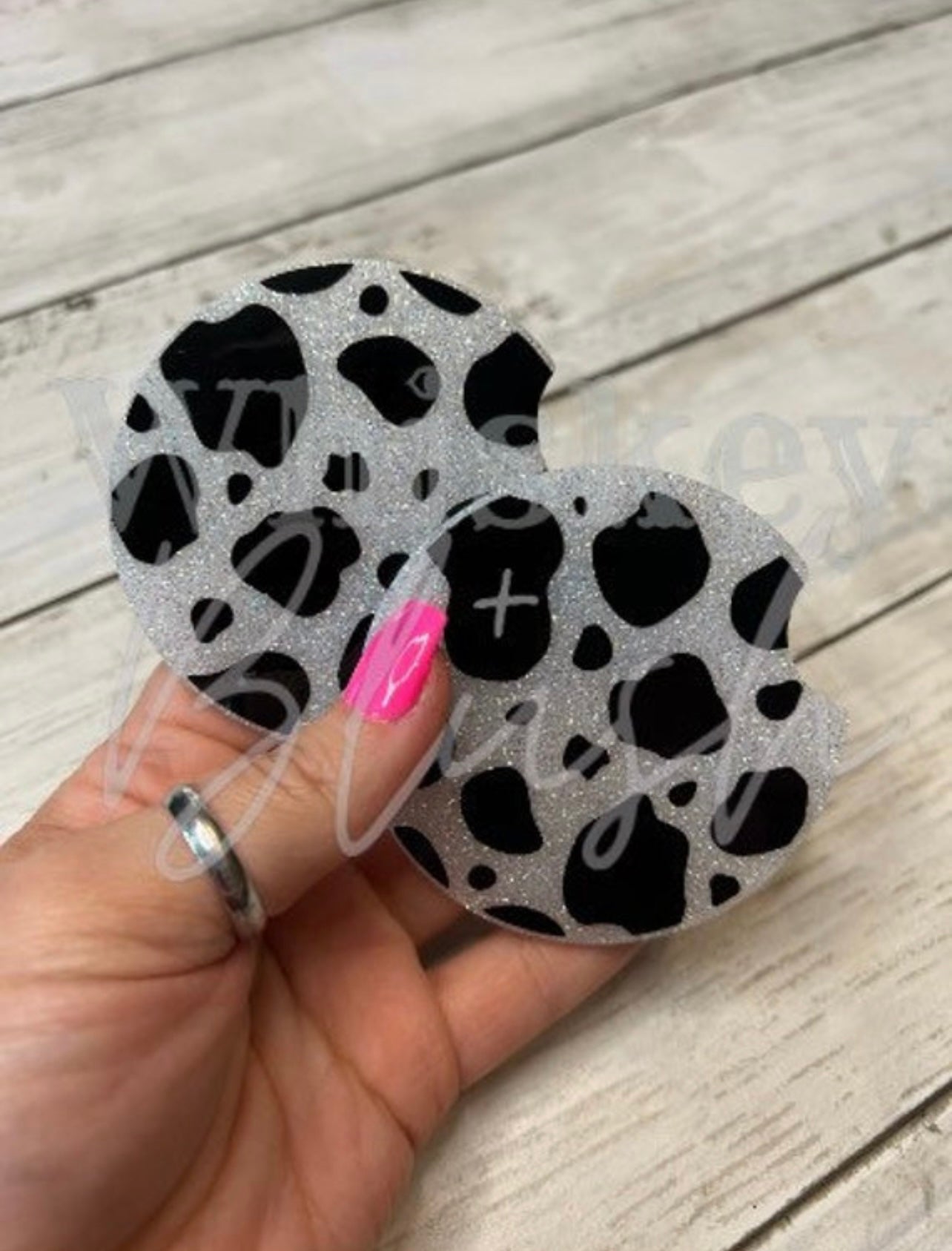 Cow print car coasters