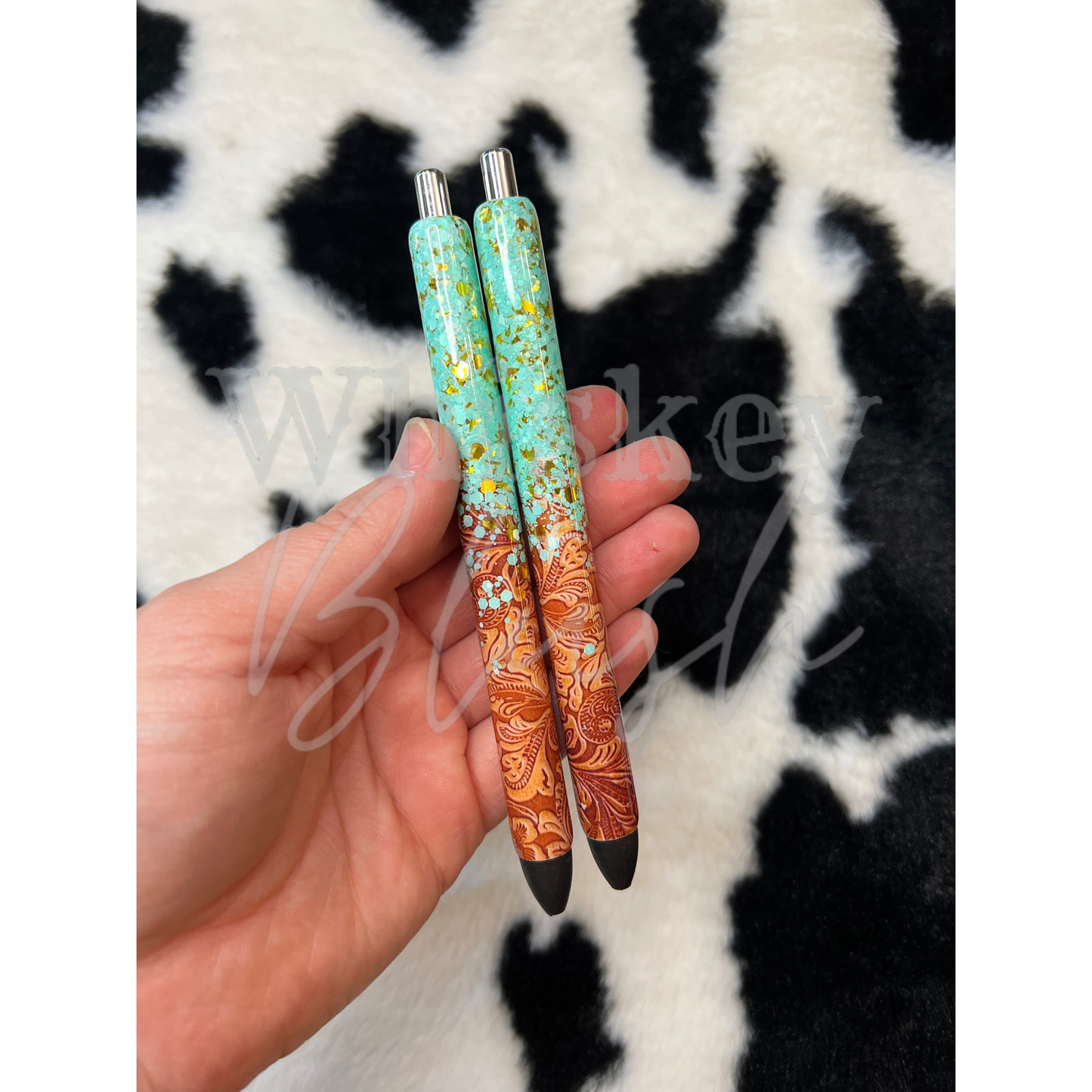 Tooled leather glitter pen