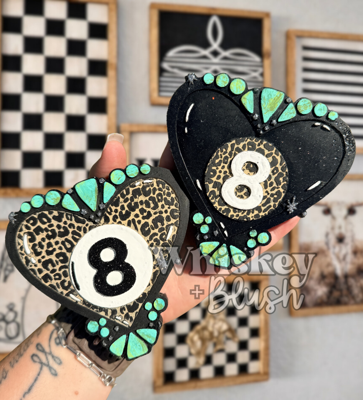 Leopard 8 ball heart freshie