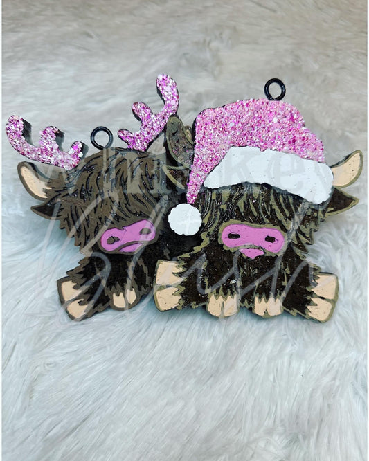 Pink Christmas cow freshie