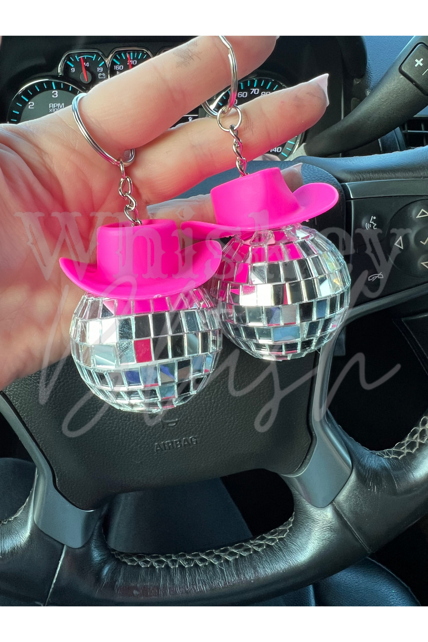Disco cowgirl keychain
